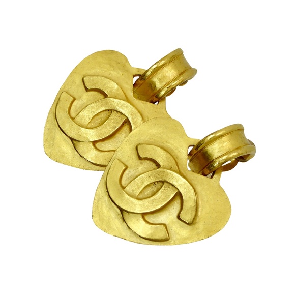 COPY - Chanel Vintage Gold CC Heart Clip On Earrings - Picture 1 of 5